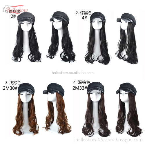 Hot sell cheap wholesale  fashion girl black curly wig cap Long curly hair hat wig long curly hair Navy hat wig cap
